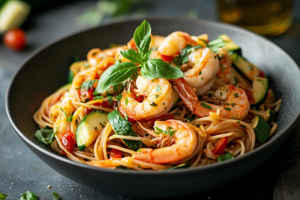 spaghetti zucchine e gamberetti