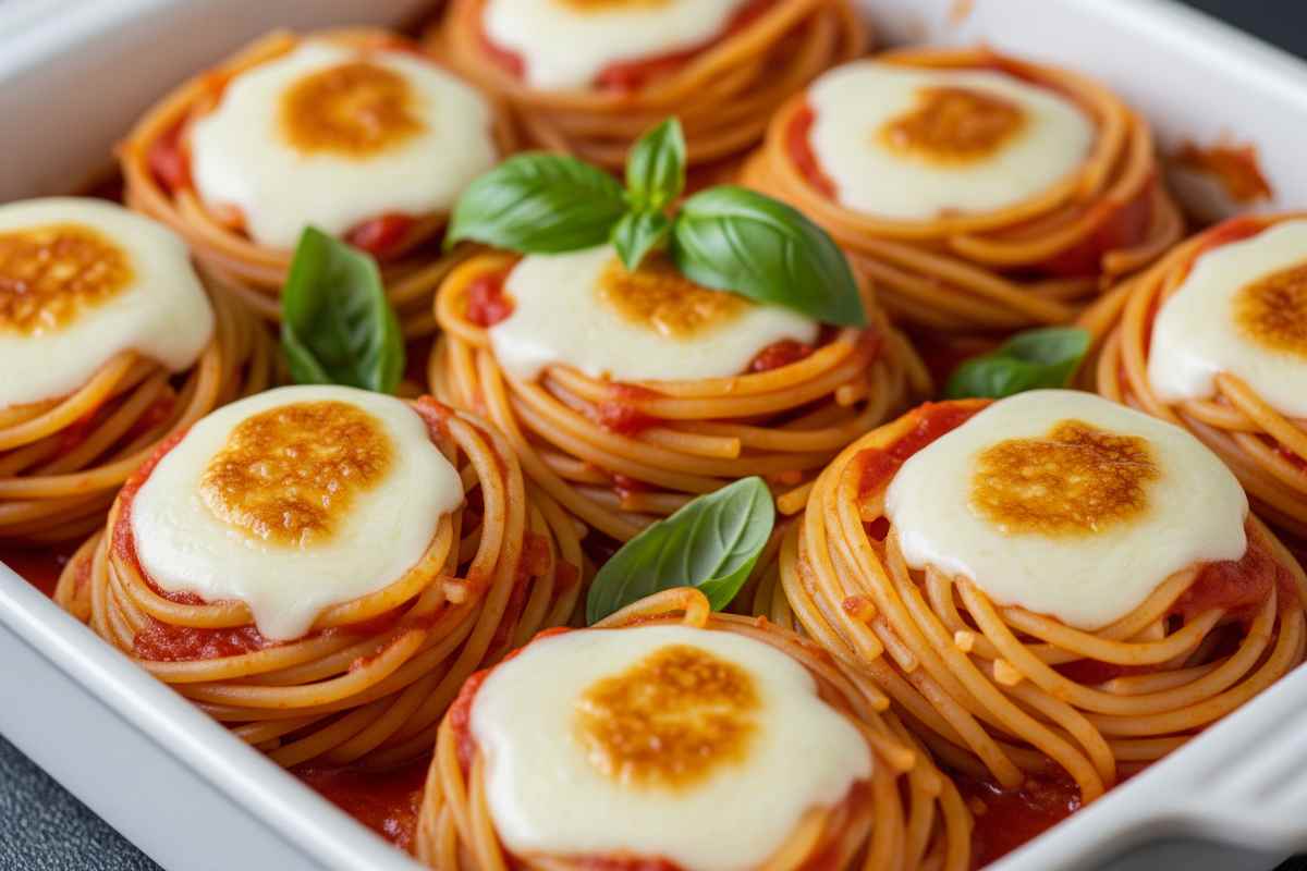 spaghetti al pomodoro con mozzarella