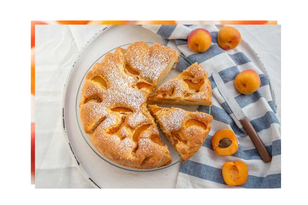 Primo piano di una torta soffice con le albicocche