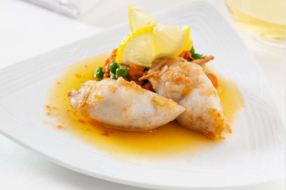 Calamari ripieni con piselli e limone