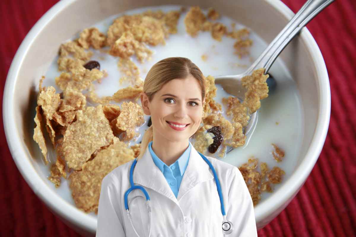 Una porzione di latte e cereali