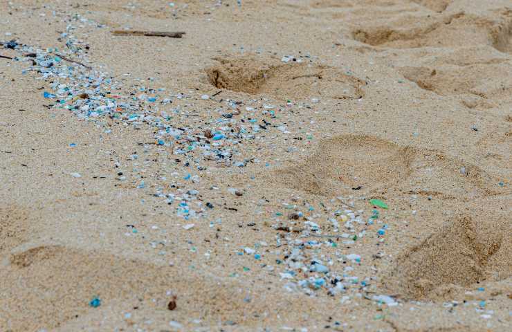 Microplastiche su una spiaggia