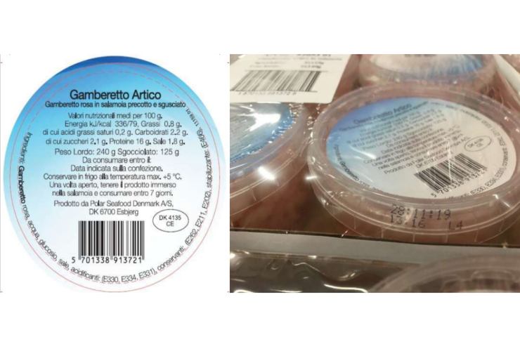 Le confezioni di gamberetti richiamati