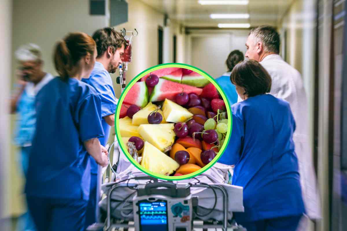 Un ricovero al pronto soccorso e della frutta in piccolo