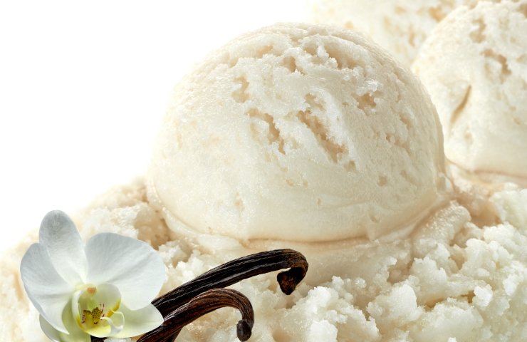 Una porzione di gelato fatto in casa con della vaniglia