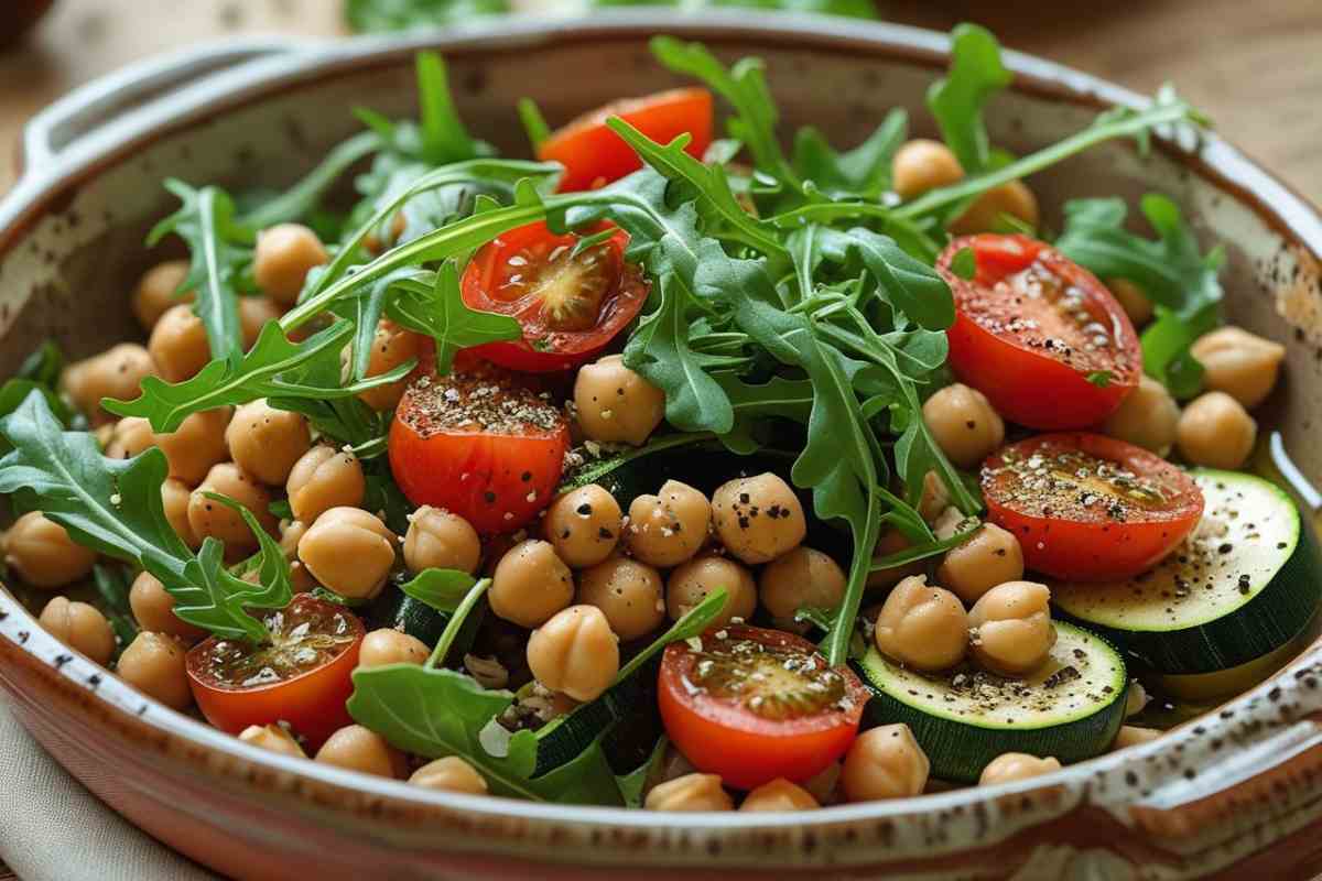Insalata di ceci e rucola in una ciotola
