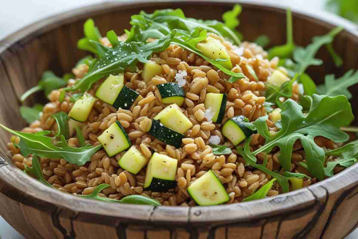 ciotola con insalata di farro e zucchine