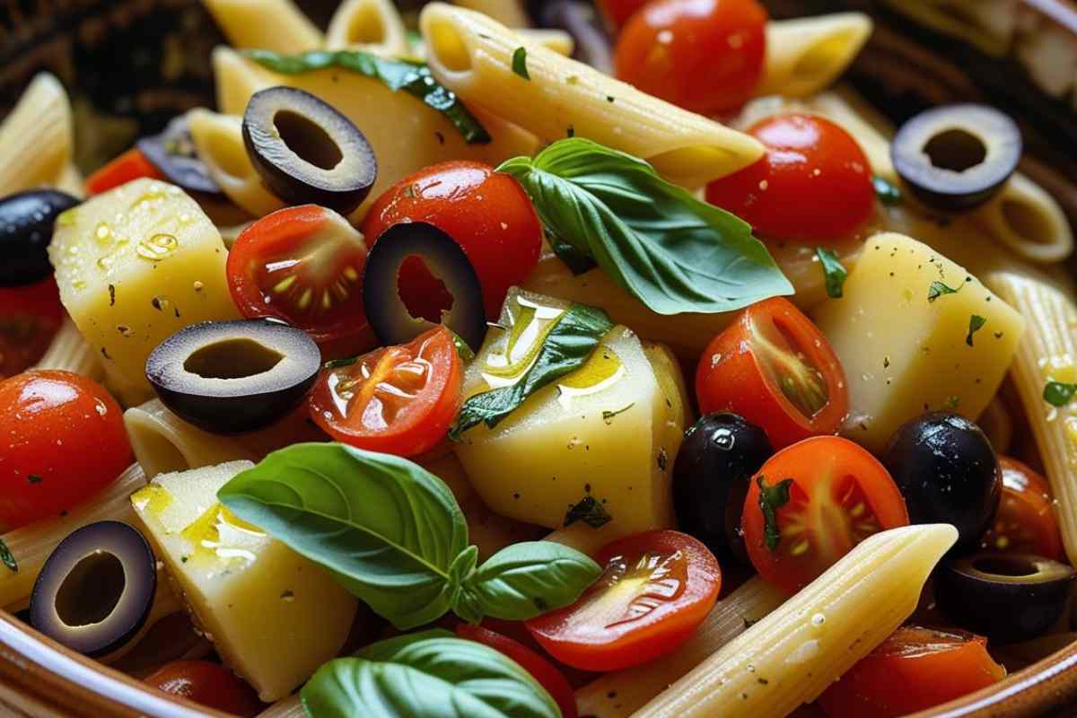 Insalata di pasta arrangiata, ho aperto il frigo e aggiunto solo 3 ingredienti ma alla fine i miei ospiti hanno ripulito i piatti