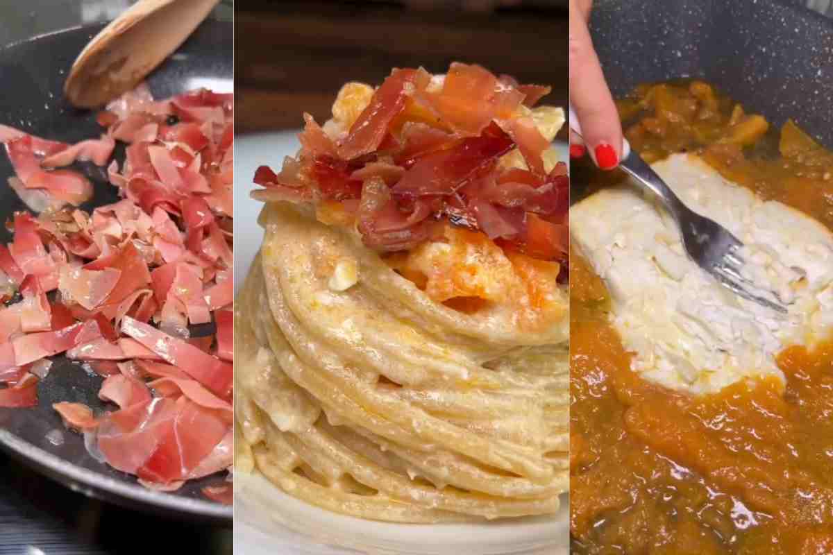 Pasta melone feta e speck