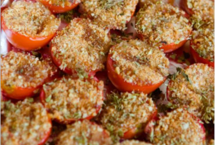 Pomodorini con pangrattato basilico e parmigiano