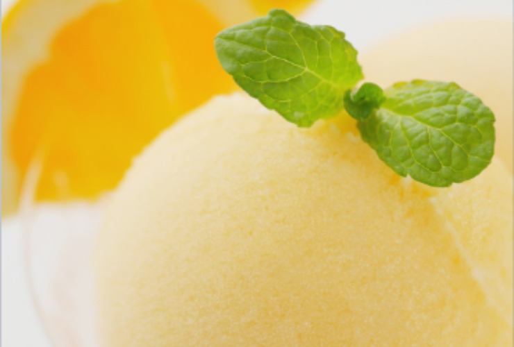 Dettaglio di sorbetto all'arancia e menta