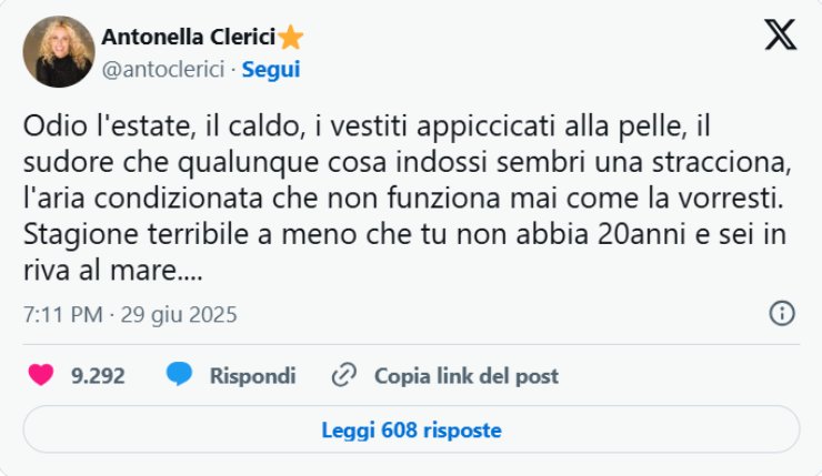 post di antonella clerici su X