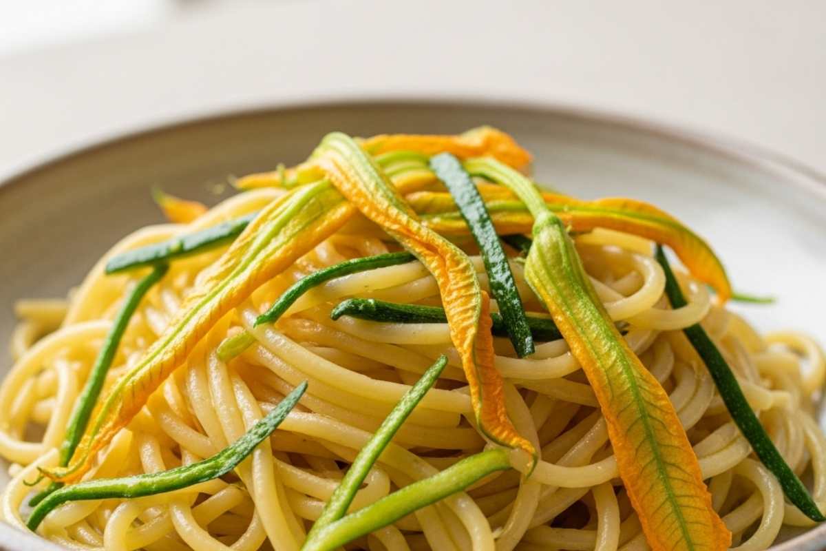 spaghetti con fiori di zucca
