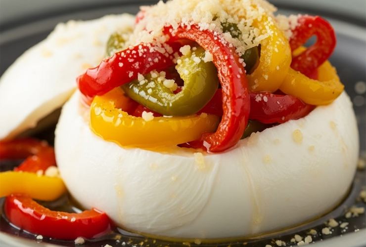 mozzarella farcia con peperoni e parmigiano