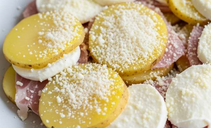 parmigiana di patate senza forno con mozzarella e prosciutto