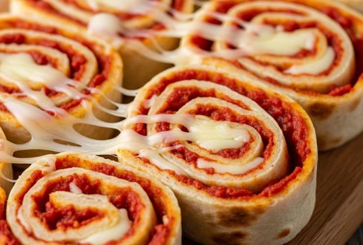 rotoli di piadine ripiene di pomodoro e mozzarella