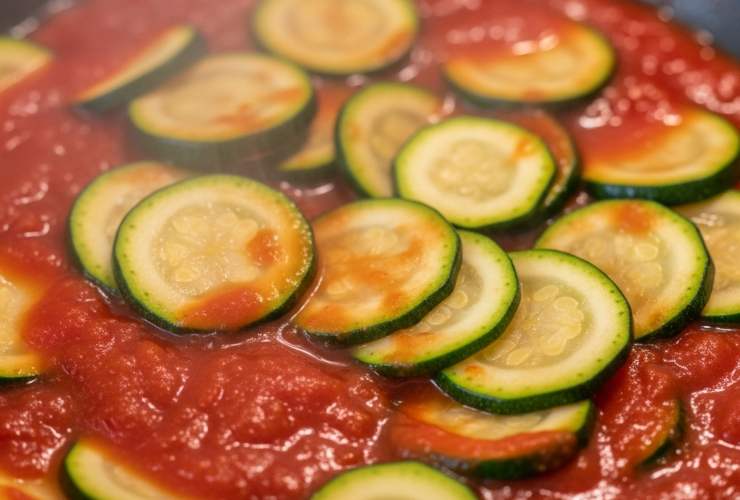 zucchine in padella con sugo di pomodoro