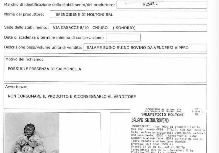 un foglio col richiamo
