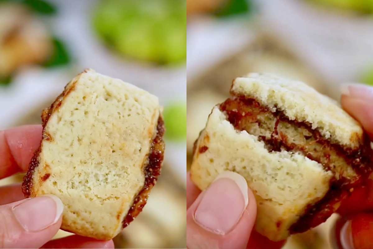 Biscotti morbidi ripieni di fichi e cioccolato tra le mani