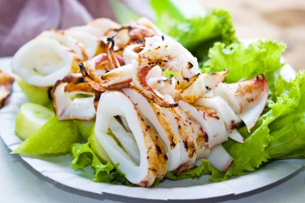 Calamari alla griglia con insalata