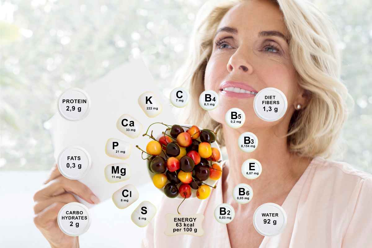 Una donna in età di menopausa e dei nutrienti indispensabili