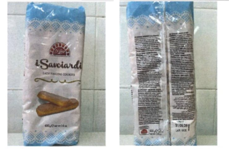 Una confezione fronte retro dei savoiardi richiamati