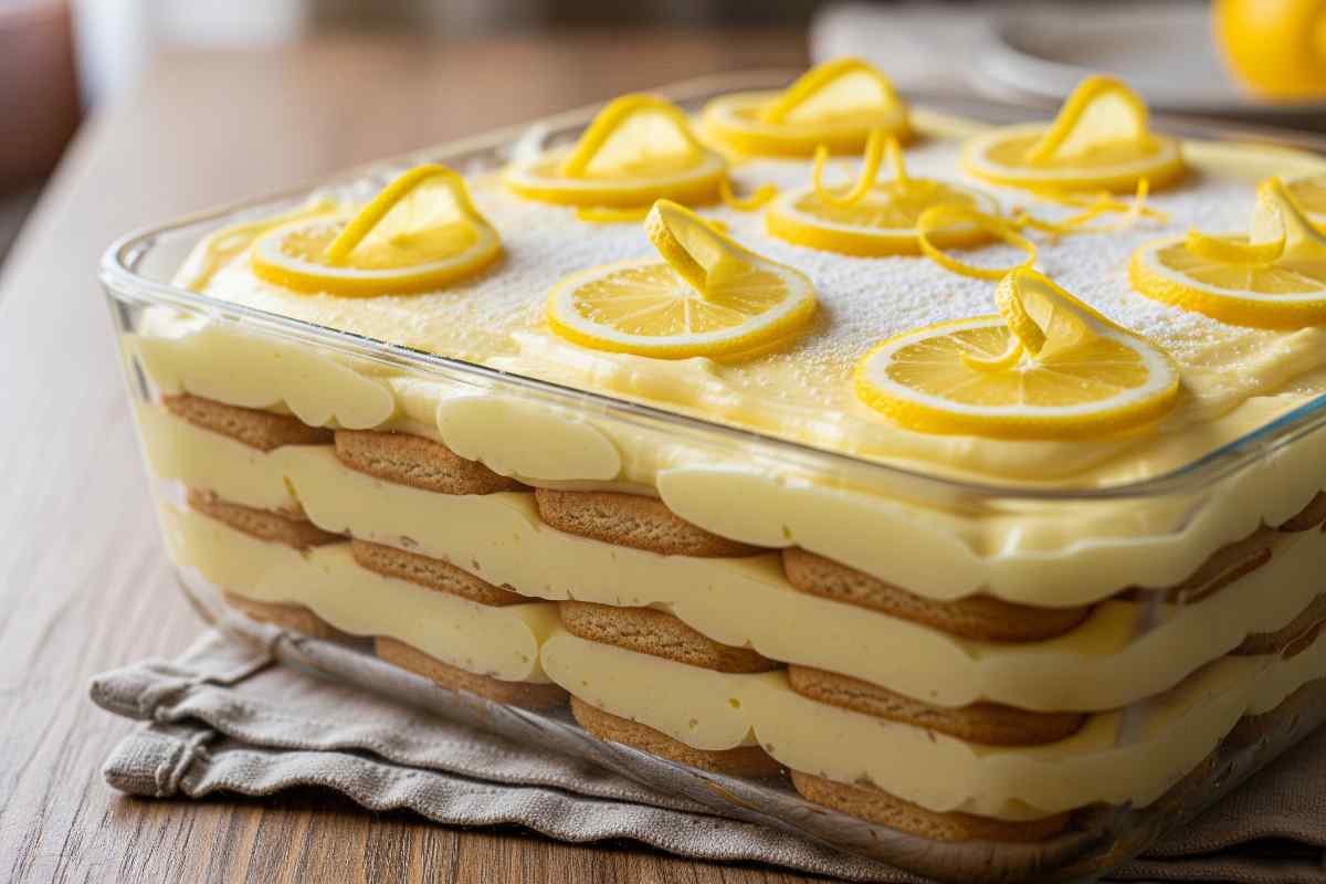 dolce al limone con crema e biscotti a strati