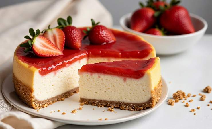 piatto con cheesecake alle fragole