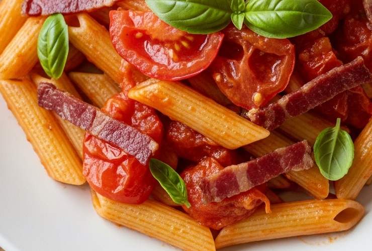 pasta al pomodoro con speck a pezzetti
