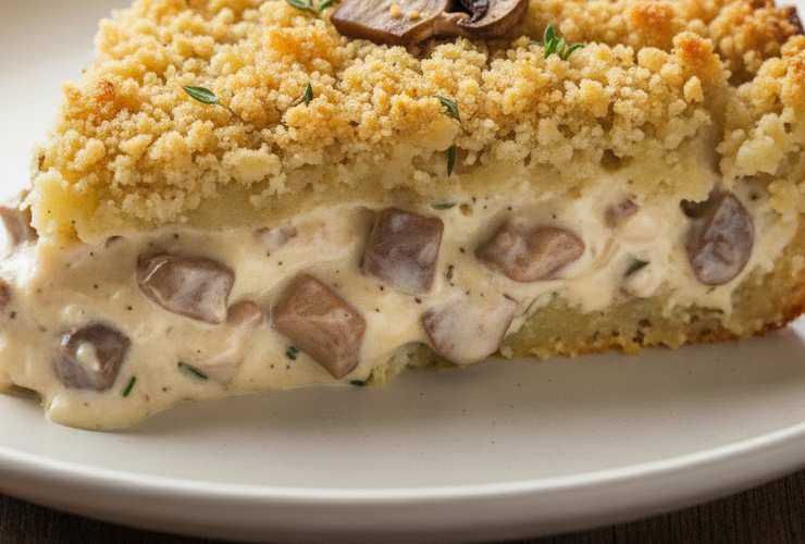 fetta di sbriciolata di patate ripiena di funghi