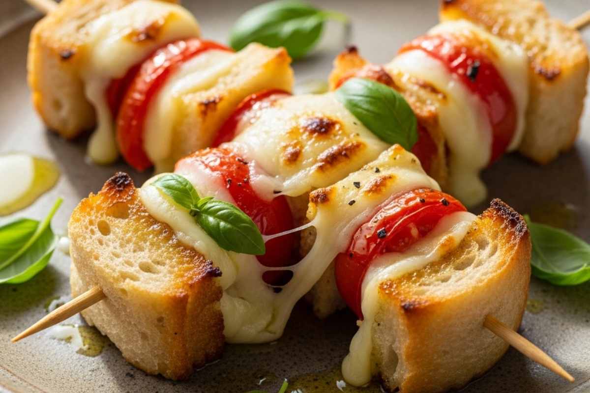 spiedini farciti con pane pomodori e formaggio fuso