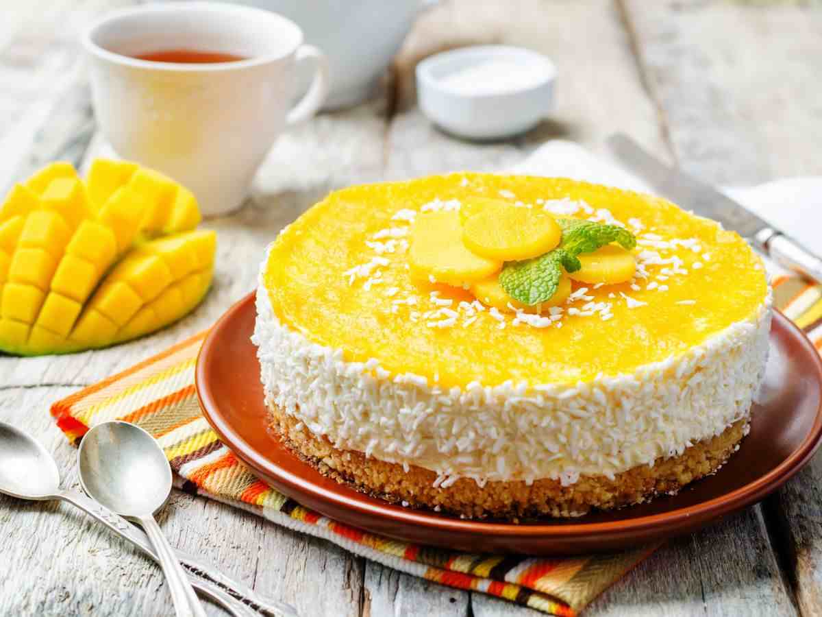 cheesecake al mango con cocco