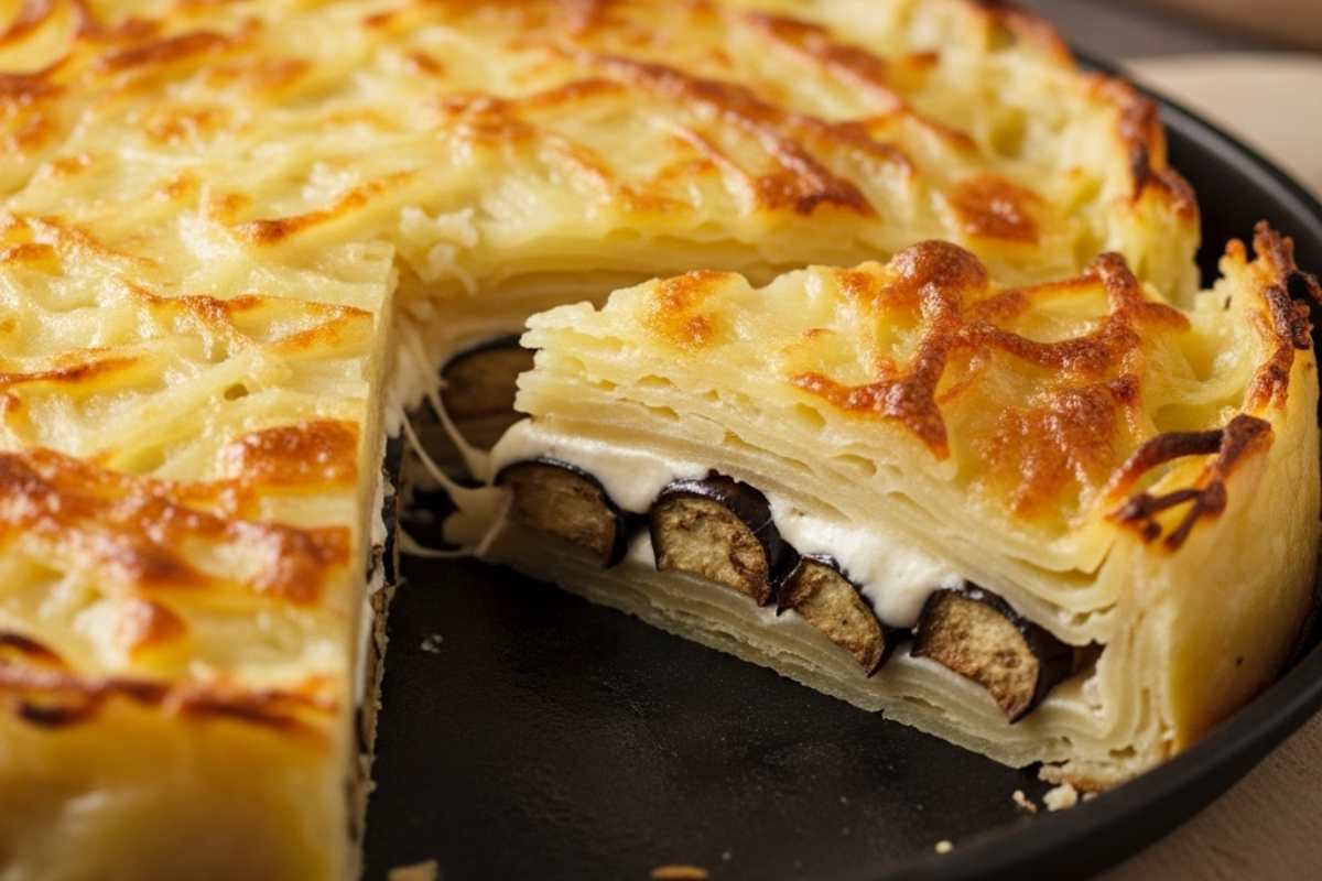 torta di patate ripiena di melanzane e scamorza