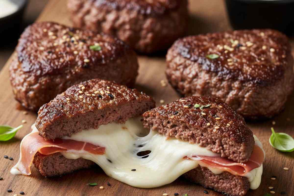 tramezzino di carne macinata con ripieno di prosciutto e formaggio
