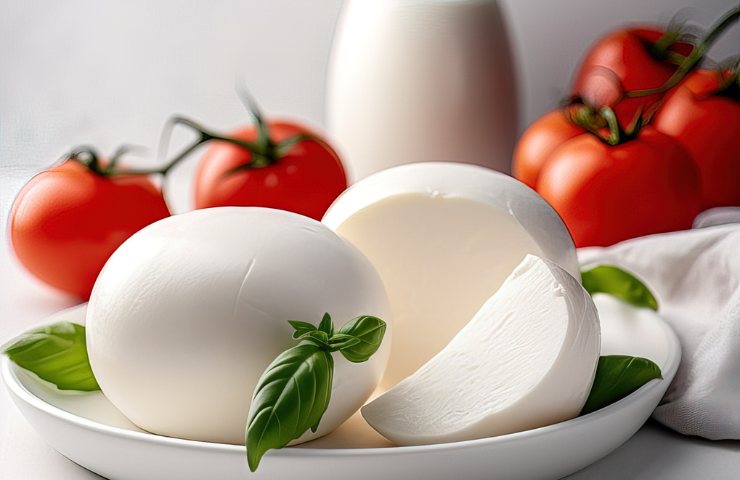 Una mozzarella vegetale con dei pomodorini