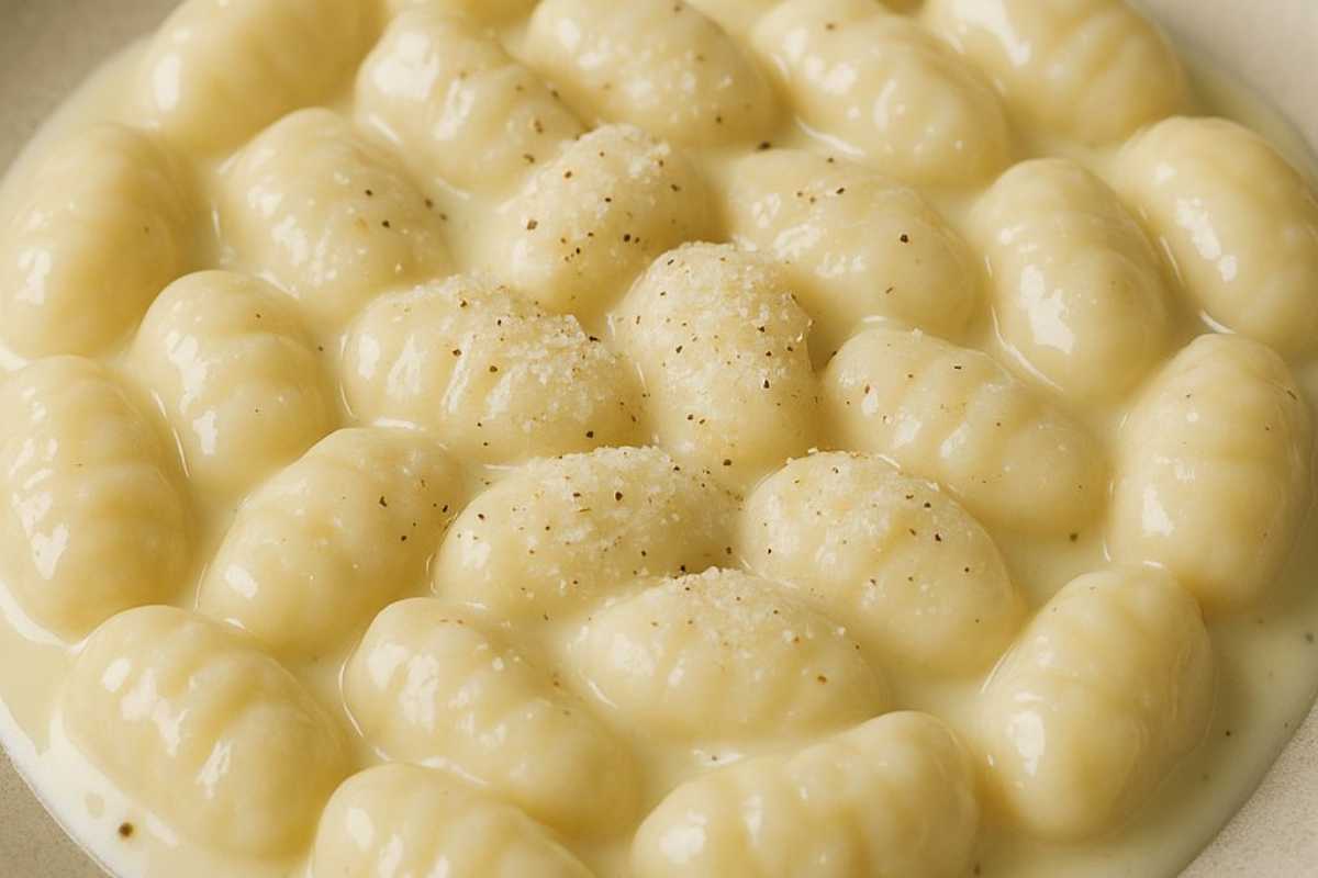 Un piatto di gnocchi cremosi al formaggio