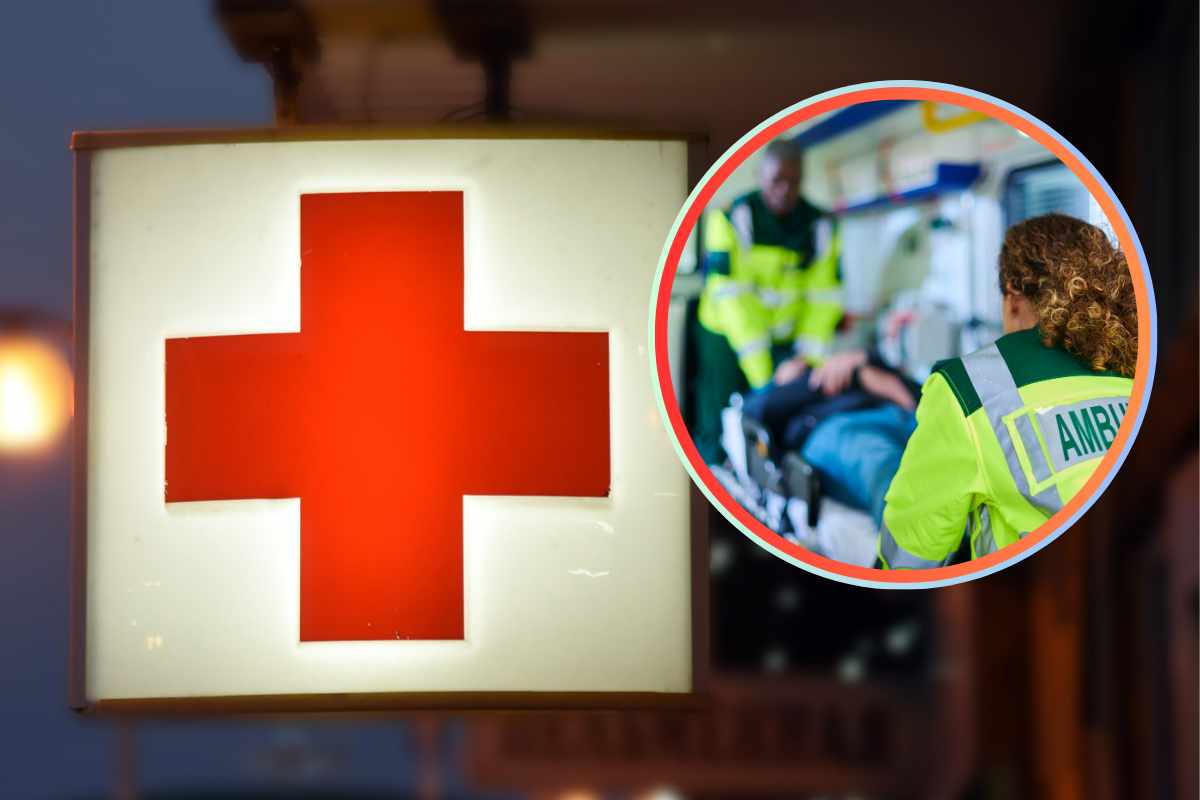 L'insegna di un pronto soccorso e del personale medico