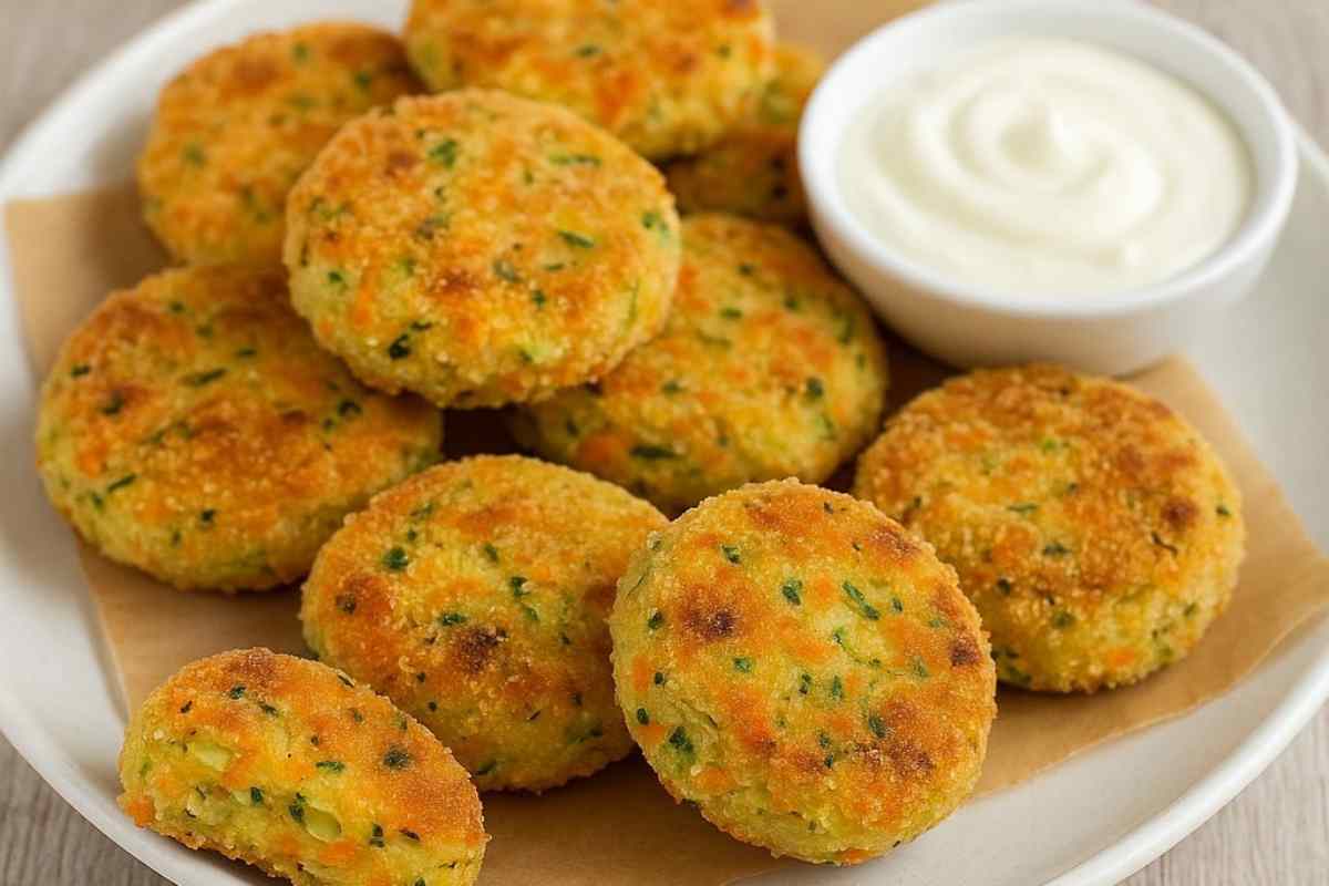 Delle mini polpette di verdure al forno in un piatto