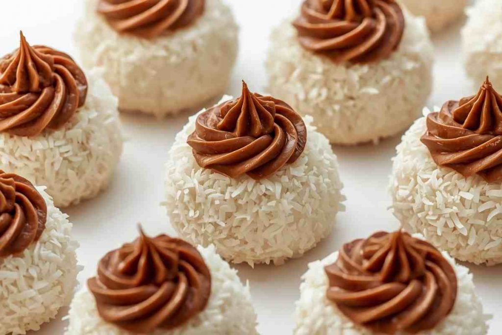 tanti pasticcini cocco e nutella sul tavolo visti dall'alto