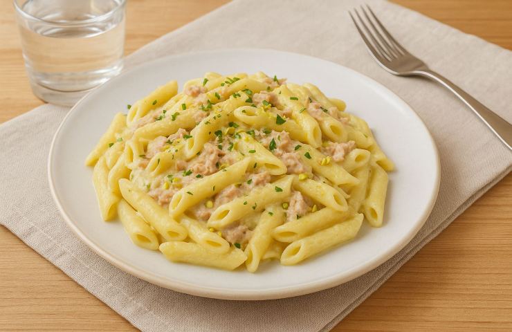 Un piatto di pasta cremosa tonno e limone