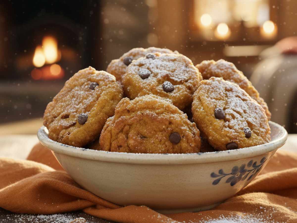 delle frittelle in una ciotola con gocce di cioccolato