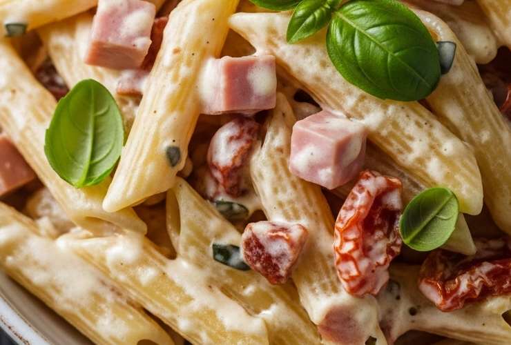 penne con mascarpone mortadella e pomodori secchi