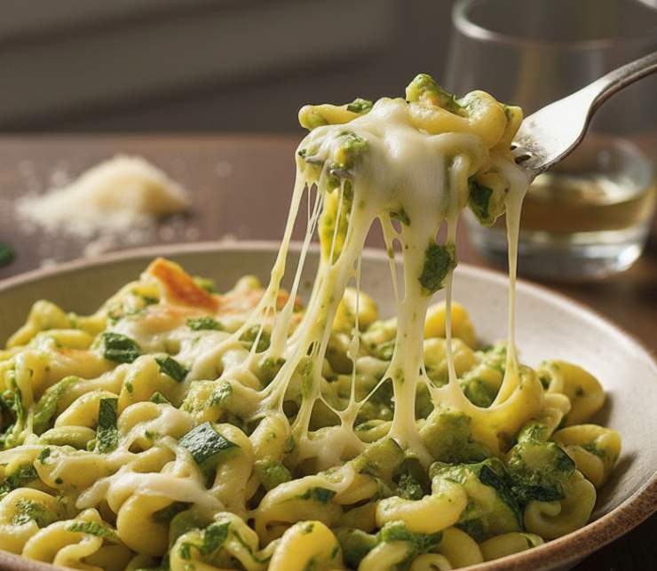 pasta riccia con zucchine e provola filante