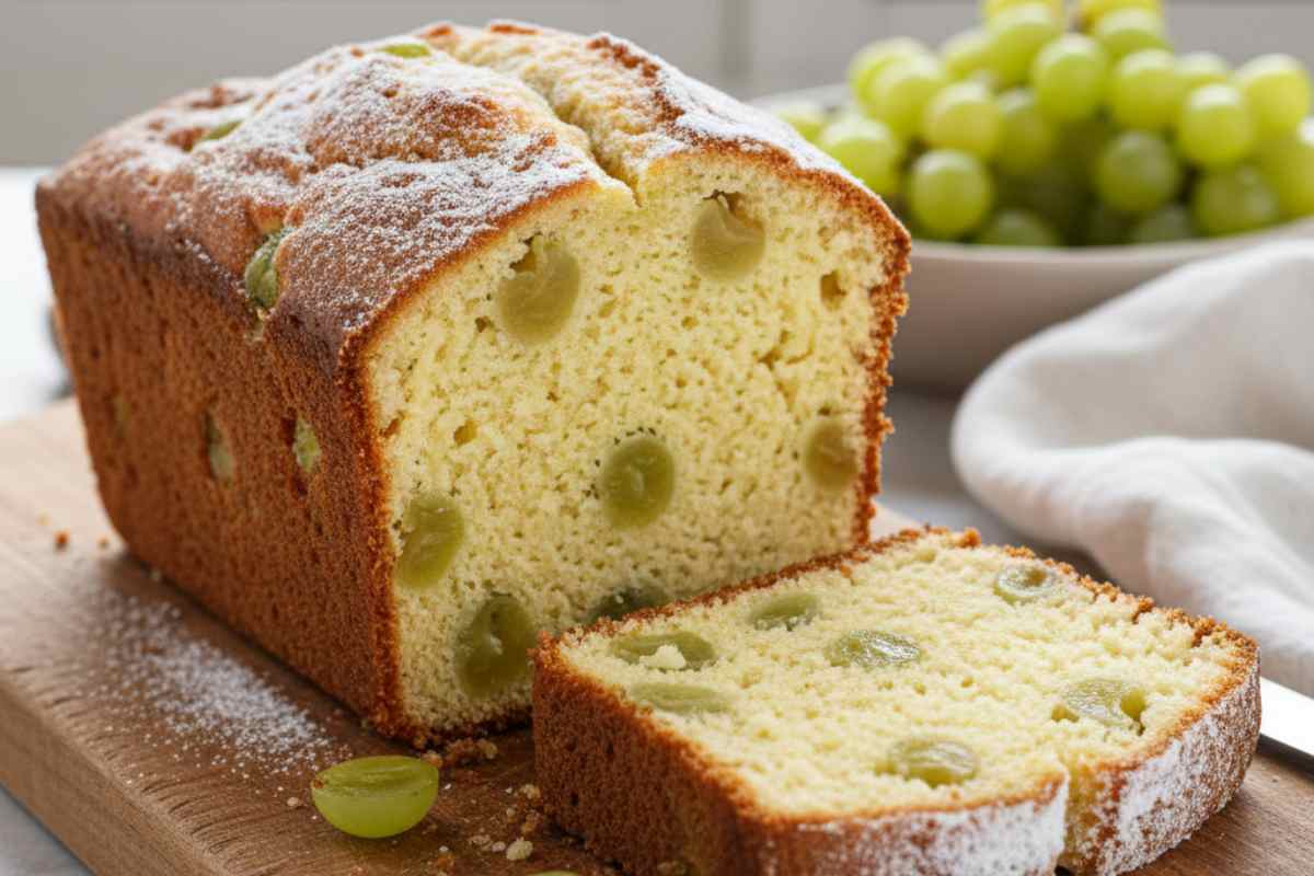 plumcake soffice con uva ricoperto di zucchero a velo
