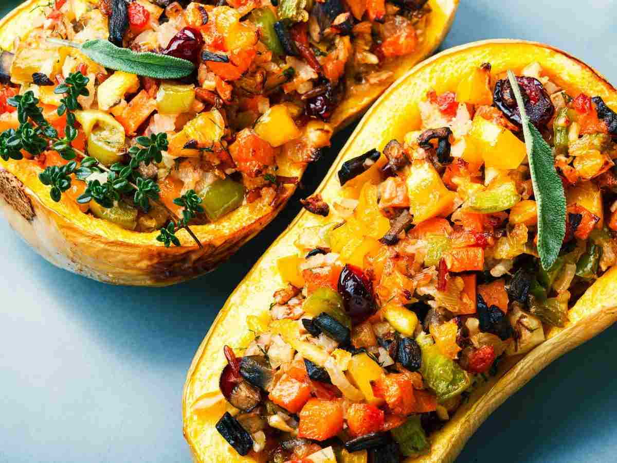 zucca butternut ripiena di verdure rosolate