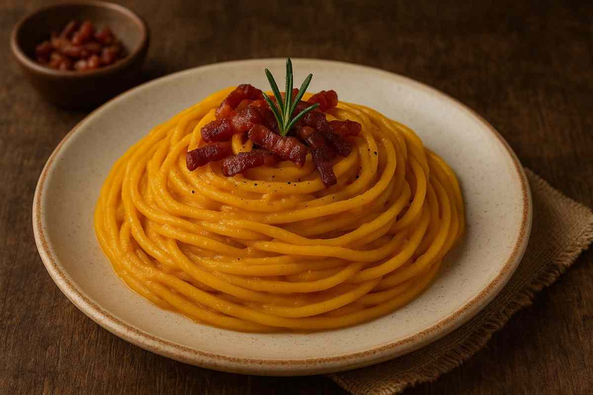 Carbonara di zucca in un piatto