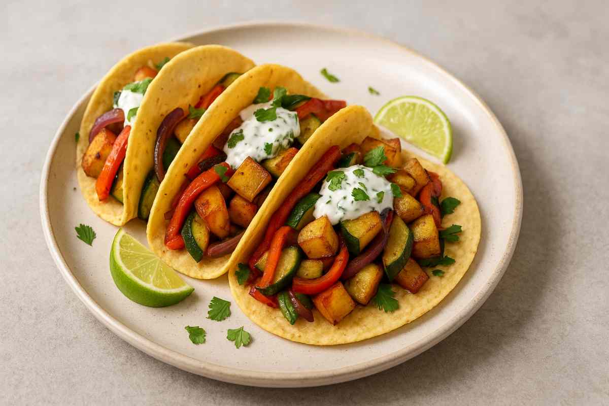 Tacos di patate e verdure croccanti in un piatto