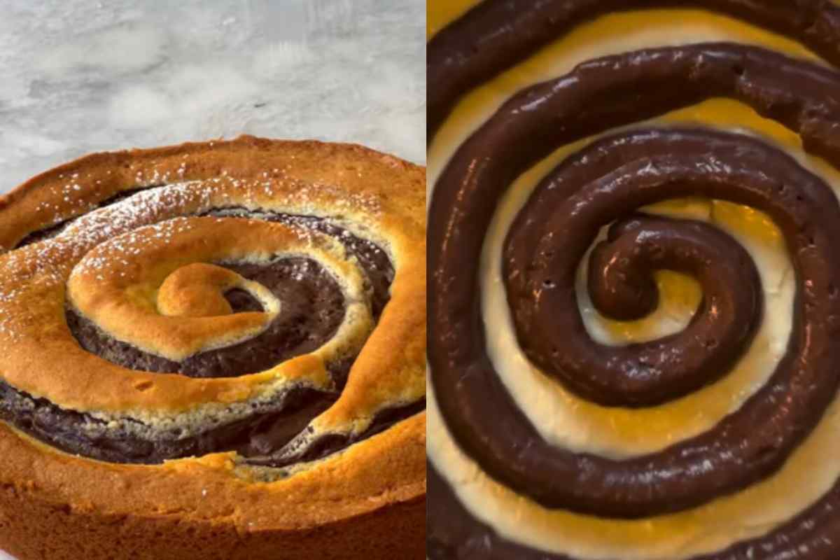 Torta soffice al budino al cacao di Natalia Cattelani prima e dopo la cottura