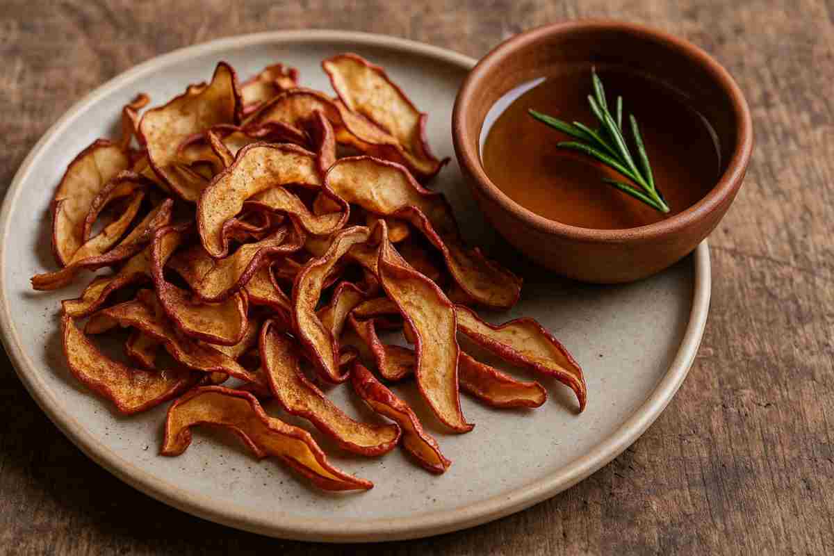 Bucce di mela croccanti in un piatto