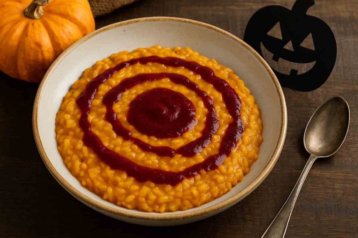 Risotto alla zucca stregata con sangue di barbabietola in tavola